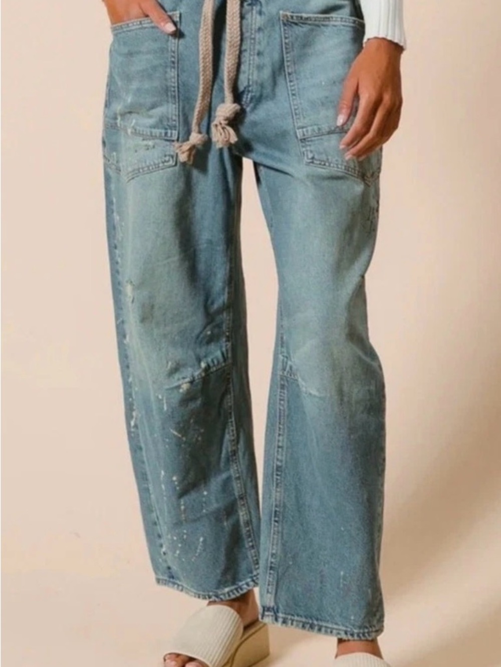Bibi Braided Waist Belt Drip
Painting Detail Washed
Barrel Jeans Sz L